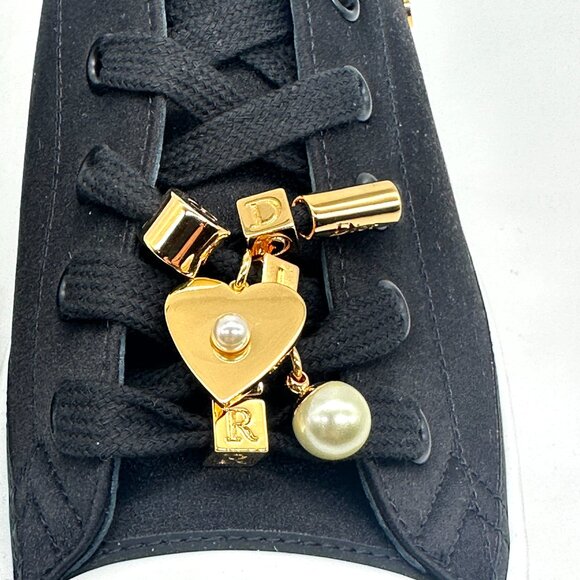 DIOR Lucky Charms Signature Satin Low Top Flat Sneakers Trainers Black - Picture 7 of 15